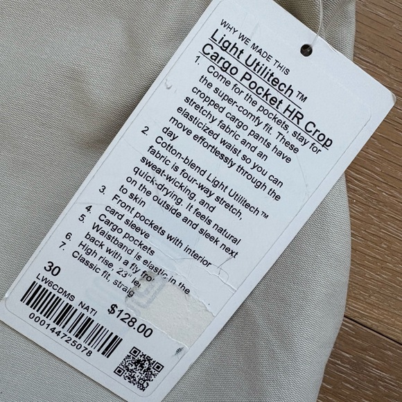 NWT Lululemon Light Utilitech Cargo Pocket HR Crop Natural Ivory Size 30 - Picture 6 of 7